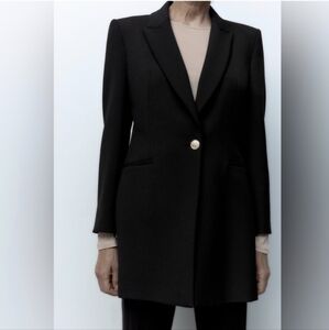 Zara sz.  S Oversized Boxy Black One Button Long Fitted Suit Jacket Blazer